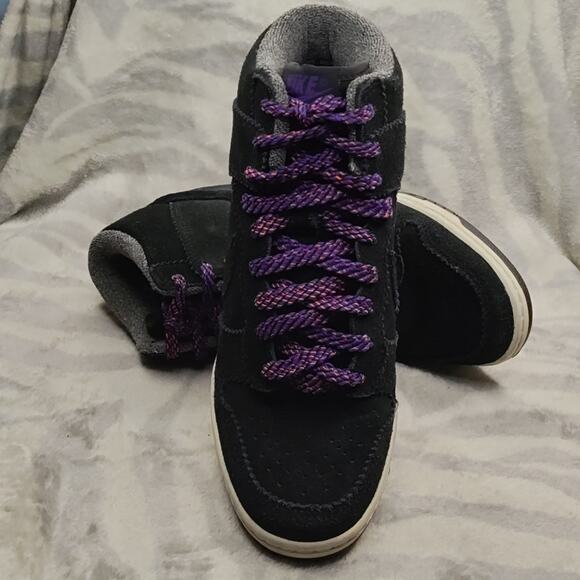 NIKE💥WEDGE PURPLE STYLE DUNK SKY HIGH🖤BLACK🖤COURT💜PURPLE💜LADIES 6.5 IN VGUC - Picture 16 of 16